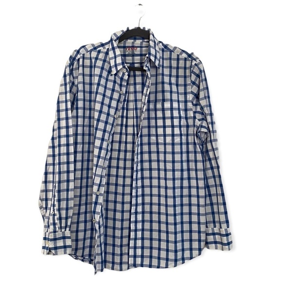 IZOD Lightweight Poplin Blue White Checkered Print Button Down Shirt Mens Medium - Picture 2 of 7